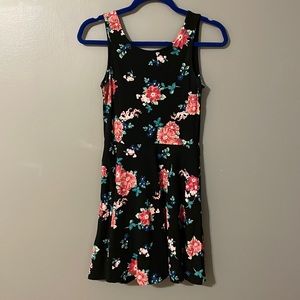 Black Floral Skater Dress - Cute & Flattering! - Medium